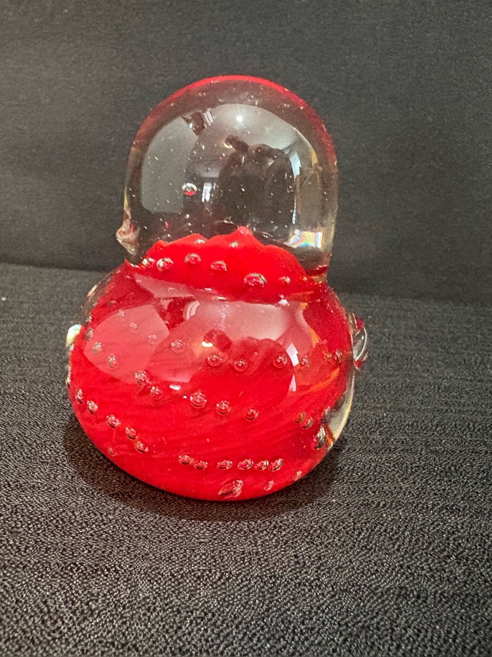 vintage hand-blown glass chick paperweight encased controlled bubbles